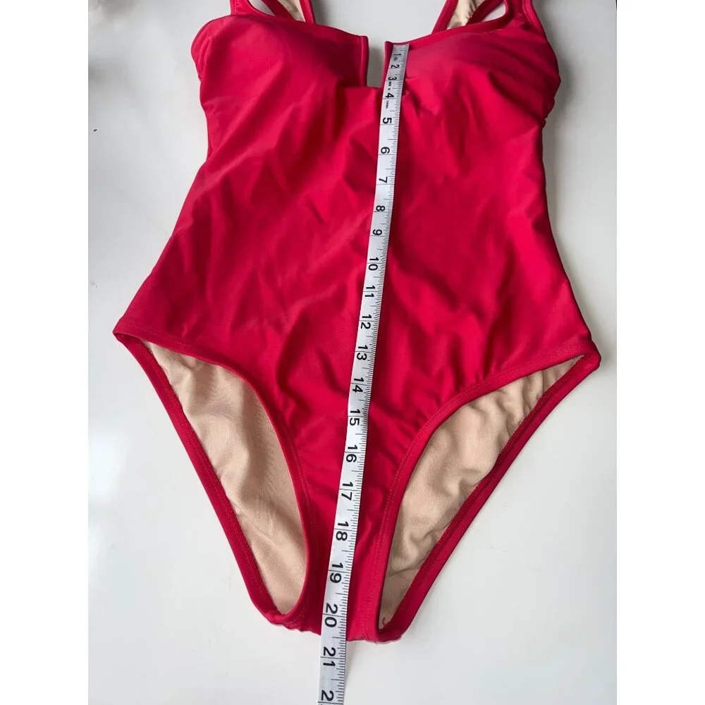 Kona Sol Womens One-Piece Swimsuit Plunge Neck Red Size S Adjustable Straps - Picture 7 of 7